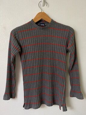 American Vintage | Striped Gray and Orange 90s cute striped long sleeve top